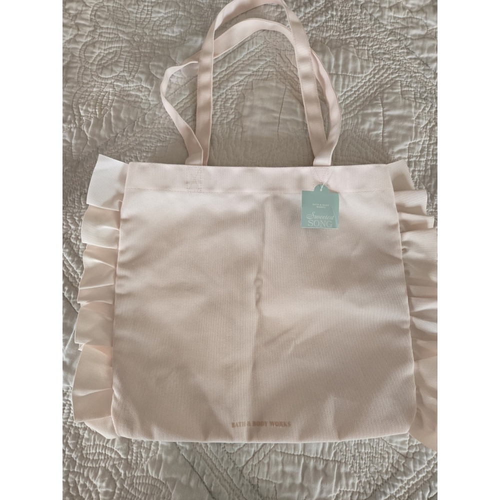 Bath & Body Works Pink Canvas Tote The Sweetest Thing Shabby Chic Frilly New NWT